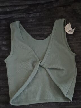 By Together Sage Green Twist-Front Ribbed Crop Tank